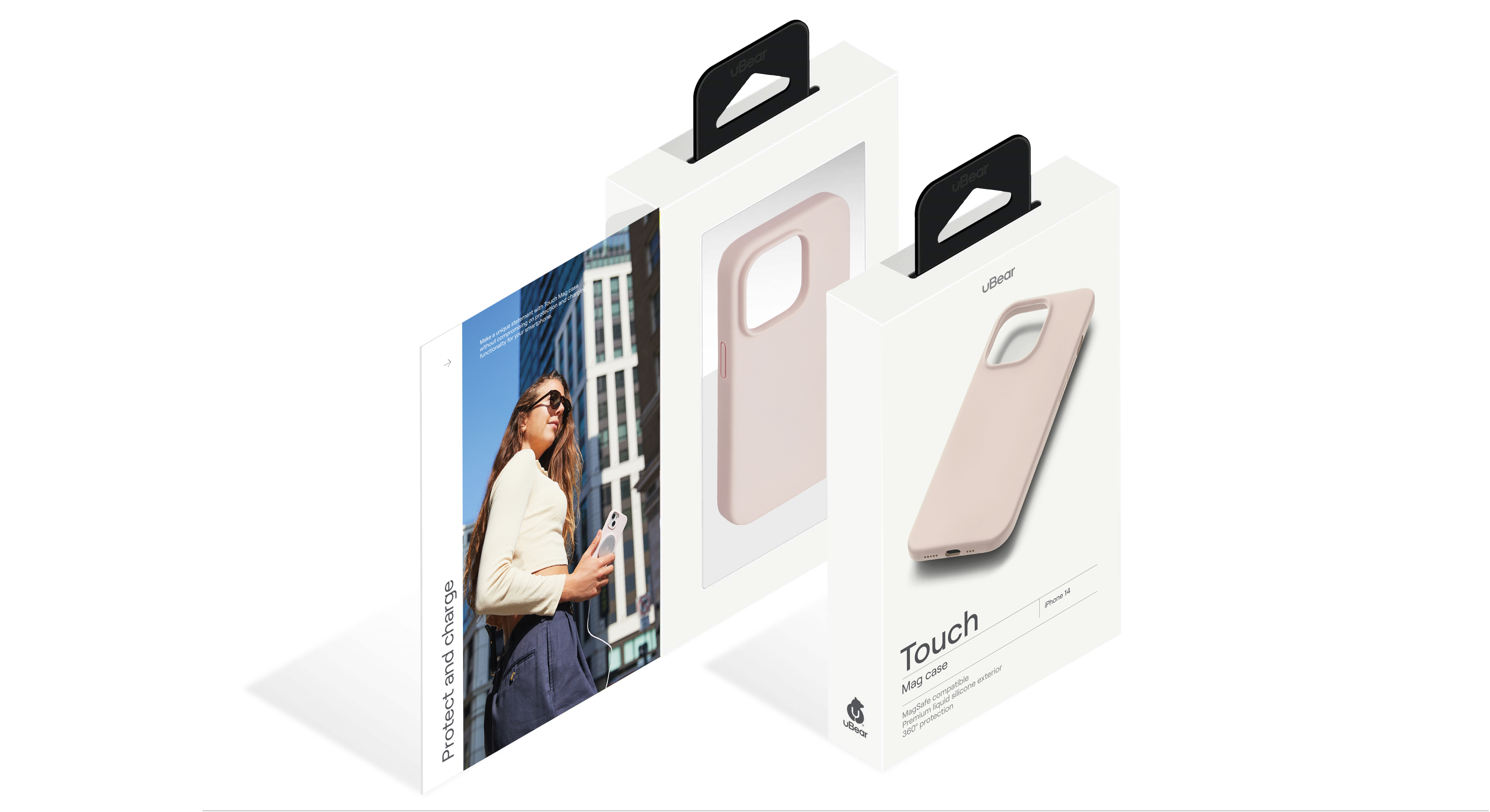 На фото изображено Чехол защитный uBear Touch Mag Case для iPhone 14, розовый