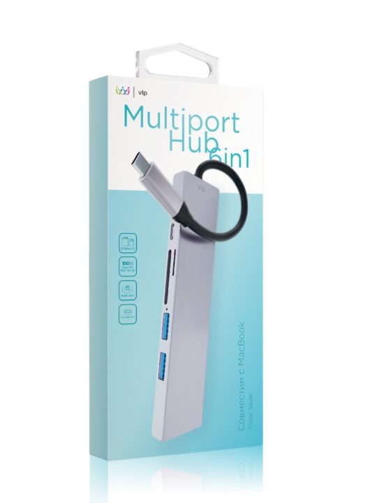 Адаптер VLP USB-C Multiport Hub 6 в 1, серебристый Адаптер VLP USB-C Multiport Hub 6 в 1, серебристый