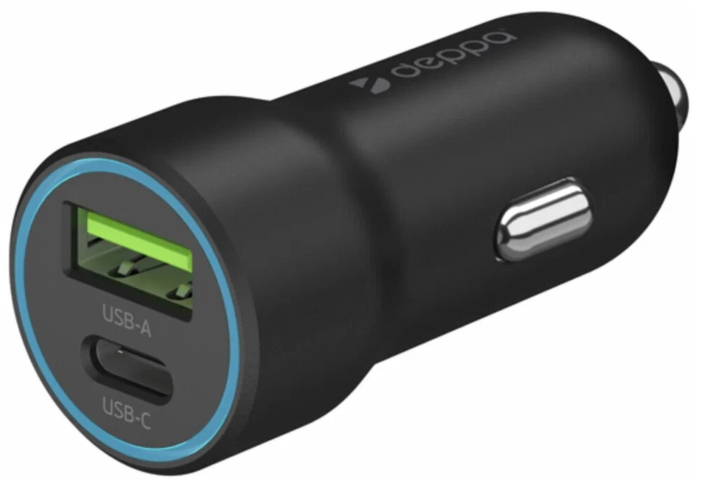 Автомобильное зарядное устройство Deppa USB-C+USB A, черный