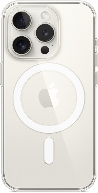 На фото изображено Чехол Apple Clear Case MagSafe для iPhone 15 Pro, прозрачный