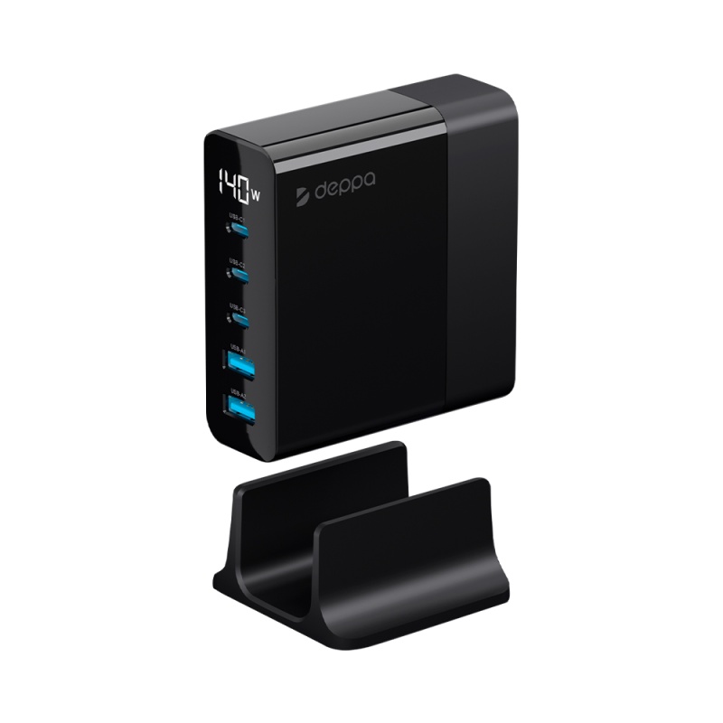 Зарядная станция Deppa 3xUSB-C, 2xUSB, черный