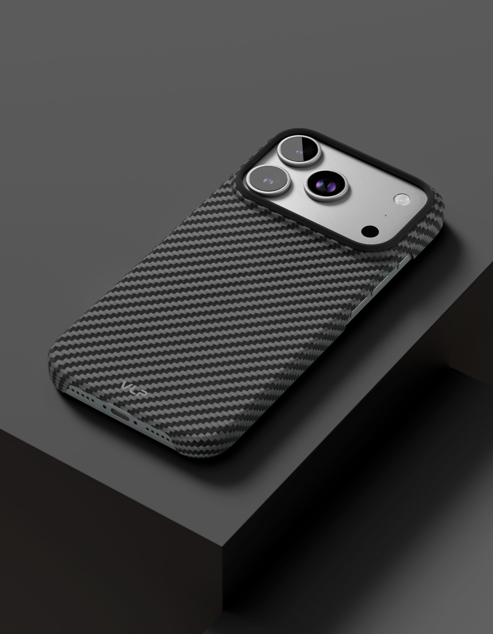 Фото Чехол защитный VLP Kevlar Case с MagSafe для iPhone 17 Pro, черный На фото изображено Чехол защитный VLP Kevlar Case с MagSafe для iPhone 17 Pro, черный