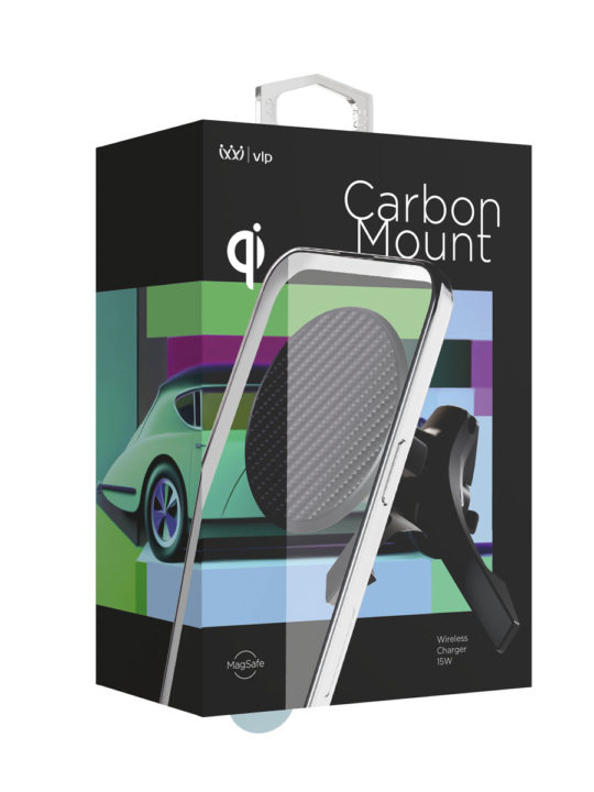 Автомобильный держатель VLP Carbon Mount Magsafe с беспроводной зарядкой, чёрный