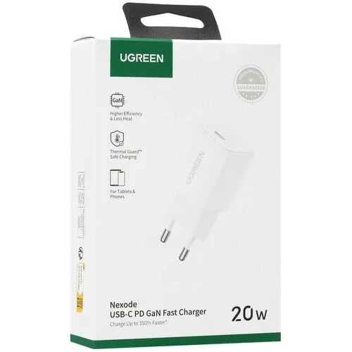 Фото Адаптер питания Ugreen Nexode 20W USB-C, белый На фото изображено Адаптер питания Ugreen Nexode 20W USB-C, белый