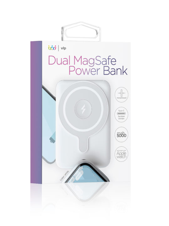 Аккумулятор внешний VLP Dual Magsafe PowerBank 5000 mAh, USB-C, белый