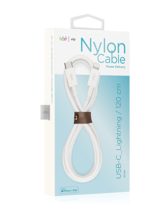 Кабель VLP Nylon Cable USB-C/Lightning MFI, 1.2м, белый