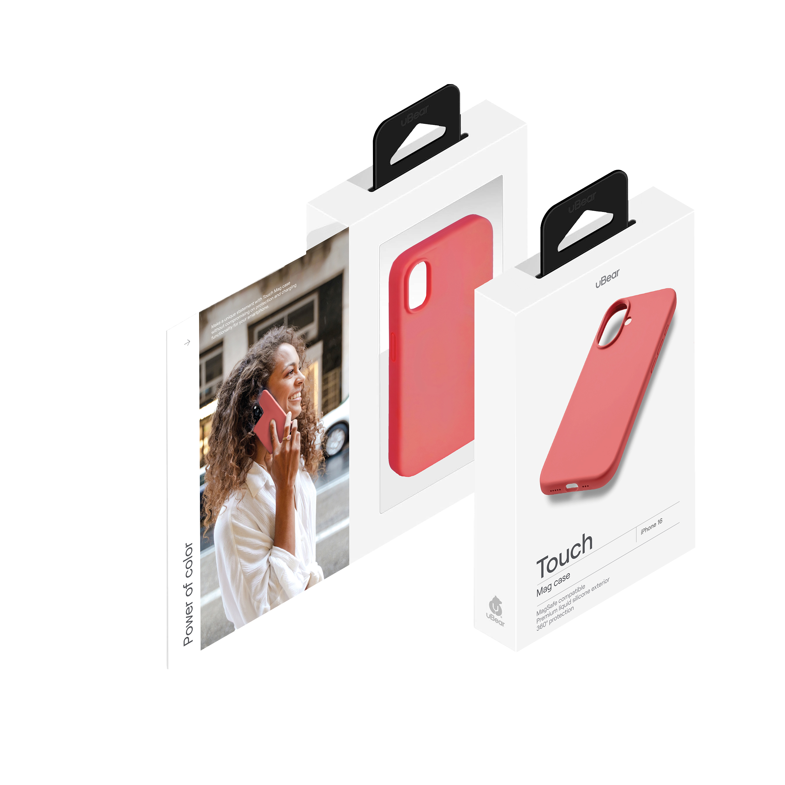 На фото изображено Чехол защитный uBear Touch Mag Case для iPhone 16, коралловый