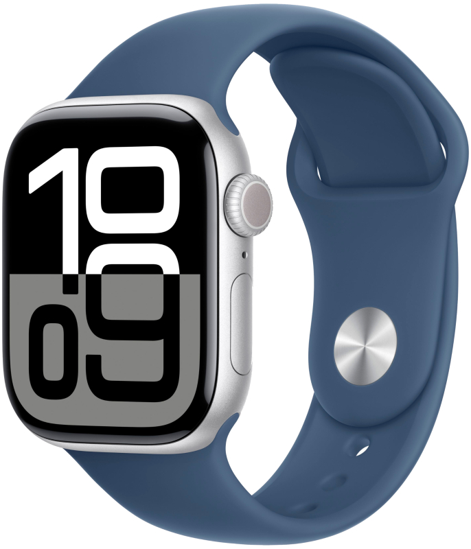 Apple Watch Series 10, 42 мм, корпус из алюминия цвета серебристый, спортивный ремешок, размер S/M Apple Watch Series 10, 42 мм, корпус из алюминия цвета серебристый, спортивный ремешок, размер S/M