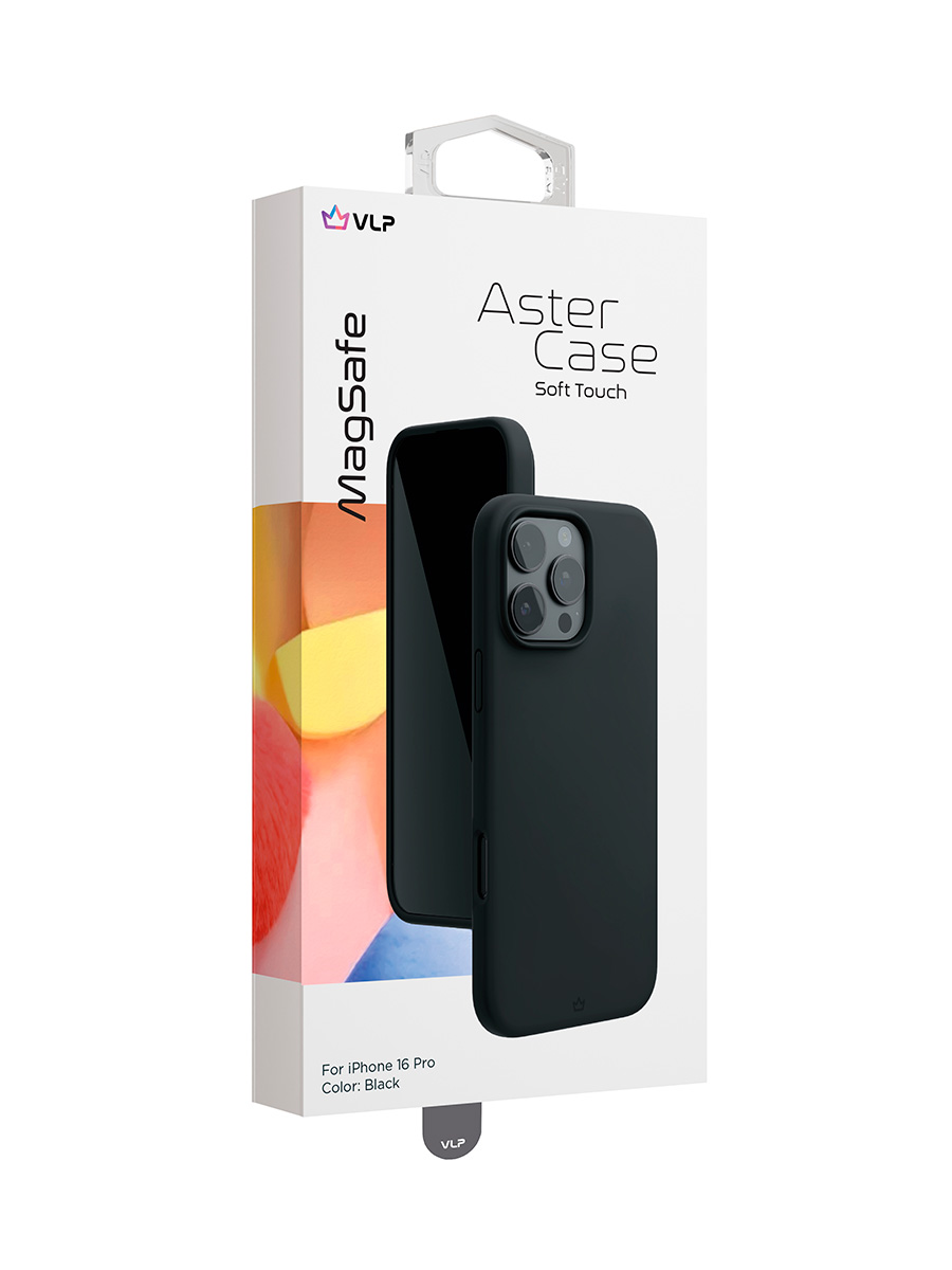 На фото изображено Чехол защитный VLP Aster Case с MagSafe для iPhone 16 Pro, черный