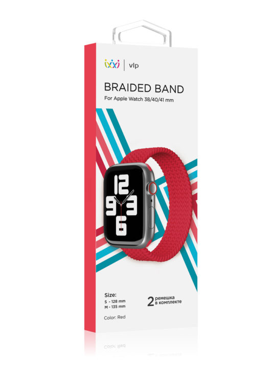 Ремешок нейлоновый плетёный VLP для Apple Watch 38/40/41, S/M, красный