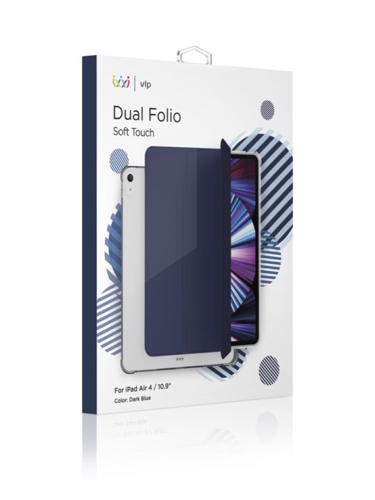 На фото изображено Чехол защитный VLP Dual Folio для iPad Air 10.9'', темно-синий