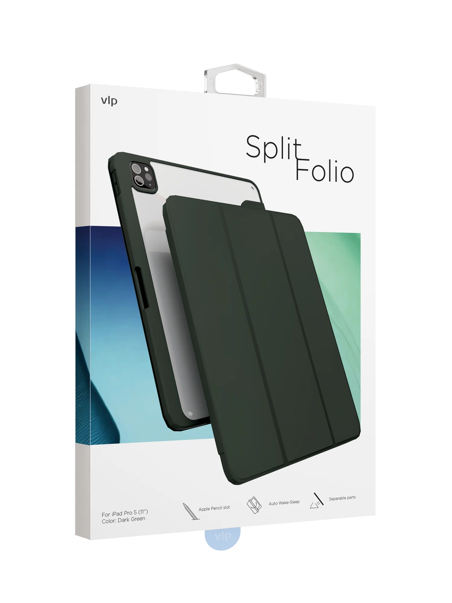 Защитный чехол VLP Split Folio для iPad Pro M4 11”, тёмно-зелёный