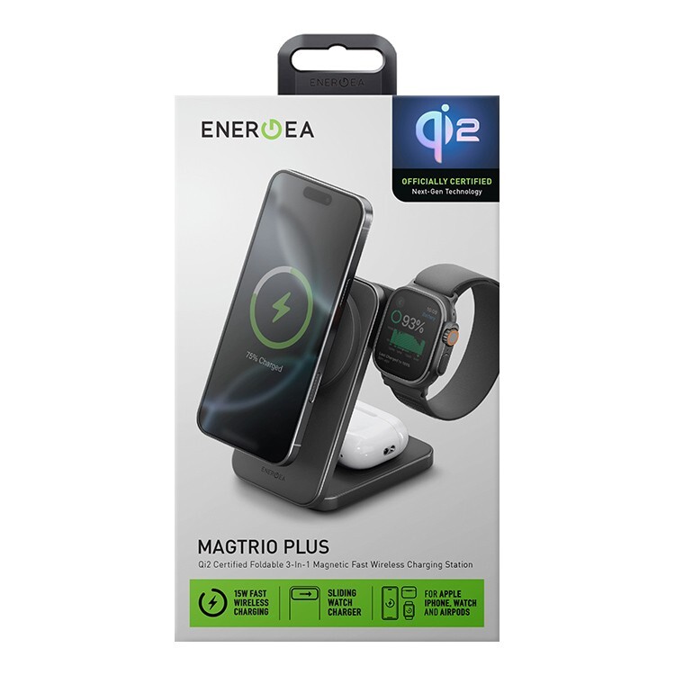 Фото Беспроводное зарядное устройство Energea MagTrio Plus 3 в 1, черный На фото изображено Беспроводное зарядное устройство Energea MagTrio Plus 3 в 1, черный