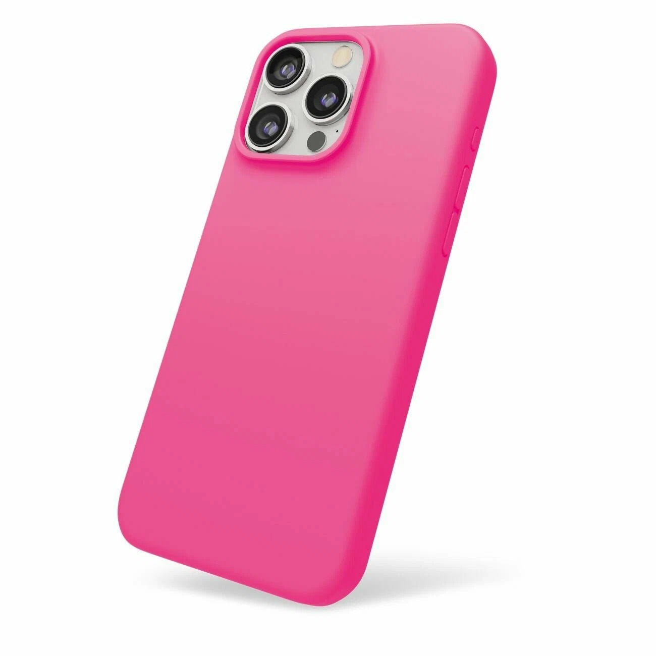 На фото изображено Чехол защитный VLP Aster Case с MagSafe для iPhone 14/15, неоновый розовый