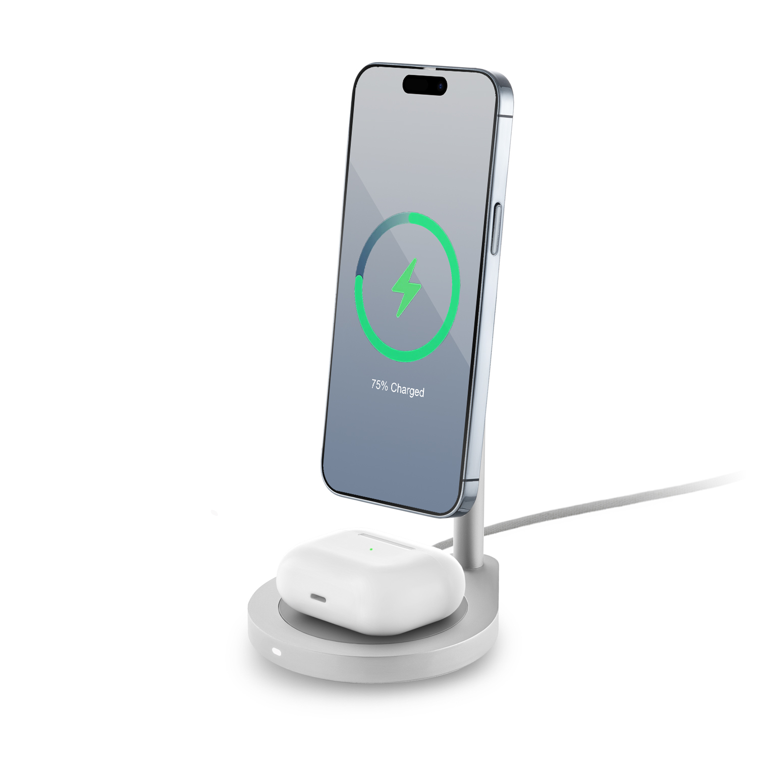 Беспроводное зарядное устройство uBear Stage, 2в1, MagSafe совместимое, серебристый
