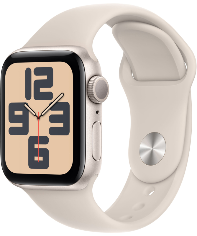 Apple Watch SE 2024, 40 мм, корпус из алюминия цвета «Сияющая звезда», спортивный ремешок, размер S/M