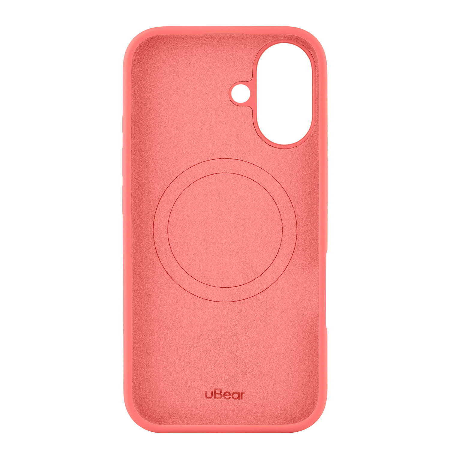 На фото изображено Чехол защитный uBear Touch Mag Case для iPhone 16, коралловый