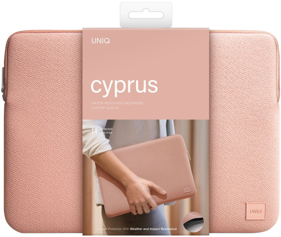 Чехол-сумка Uniq для ноутбуков 14" Cyprus Neoprene Laptop sleeve v2, розовый