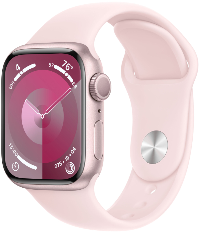 Apple Watch Series 9, 41 мм, корпус из алюминия цвета «Розовый», спортивный ремешок, размер S/M Apple Watch Series 9, 41 мм, корпус из алюминия цвета «Розовый», спортивный ремешок, размер S/M