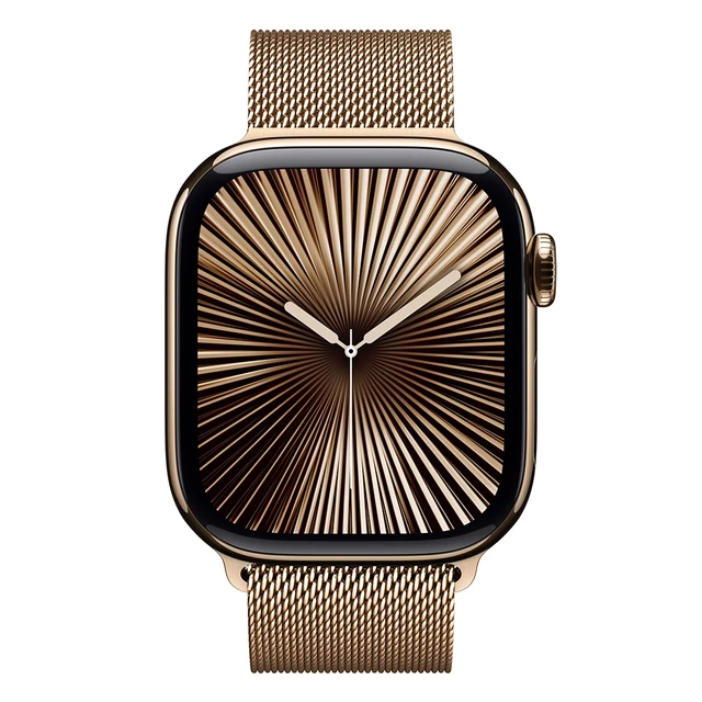 Apple Watch Series 10, 42 мм, корпус из титана цвета «золотой», ремешок Milanese золотого цвета Apple Watch Series 10, 42 мм, корпус из титана цвета «золотой», ремешок Milanese золотого цвета