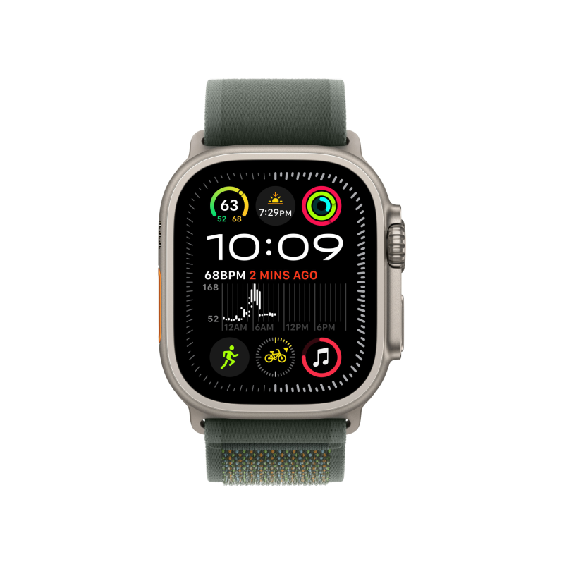 Apple Watch Ultra 2 GPS + Cellular, 49 мм, корпус из бежевого титана, ремешок Trail зелёного цвета, размер S/M