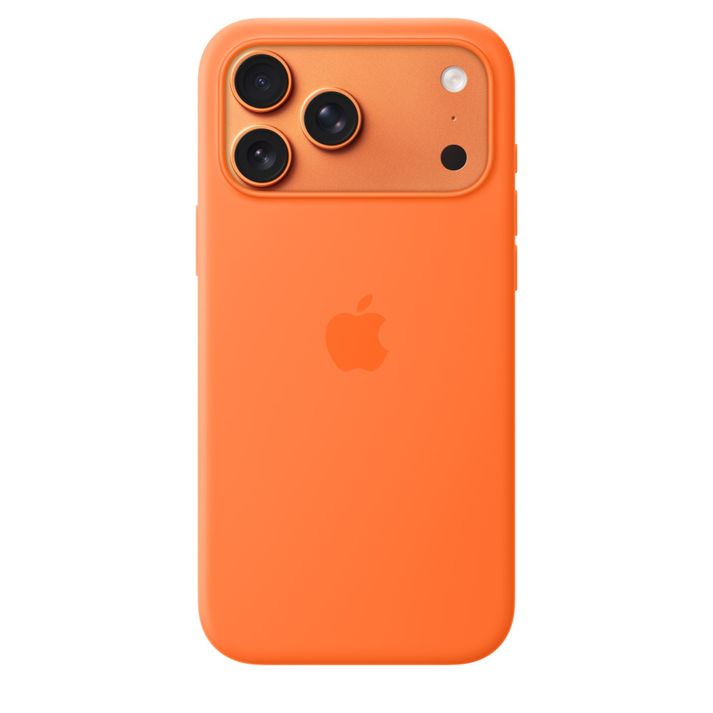 На фото изображено Чехол защитный Apple Silicone Case with MagSafe для iPhone 17 Pro Max, оранжевый
