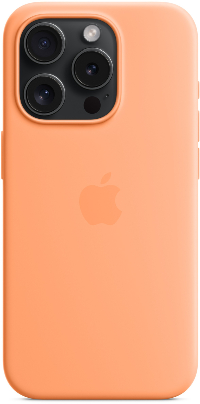 На фото изображено Чехол Apple MagSafe для iPhone 15 Pro, силикон, «Свежая папайя»