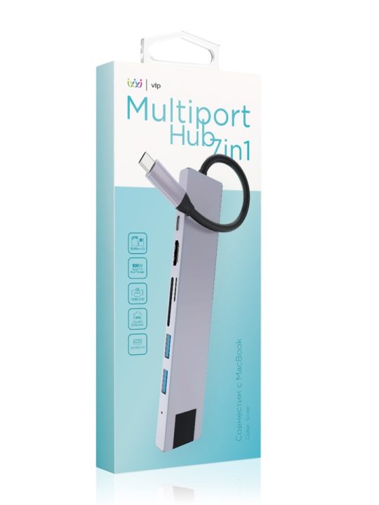 Адаптер VLP USB-C Multiport Hub 7 в 1, серебристый Адаптер VLP USB-C Multiport Hub 7 в 1, серебристый