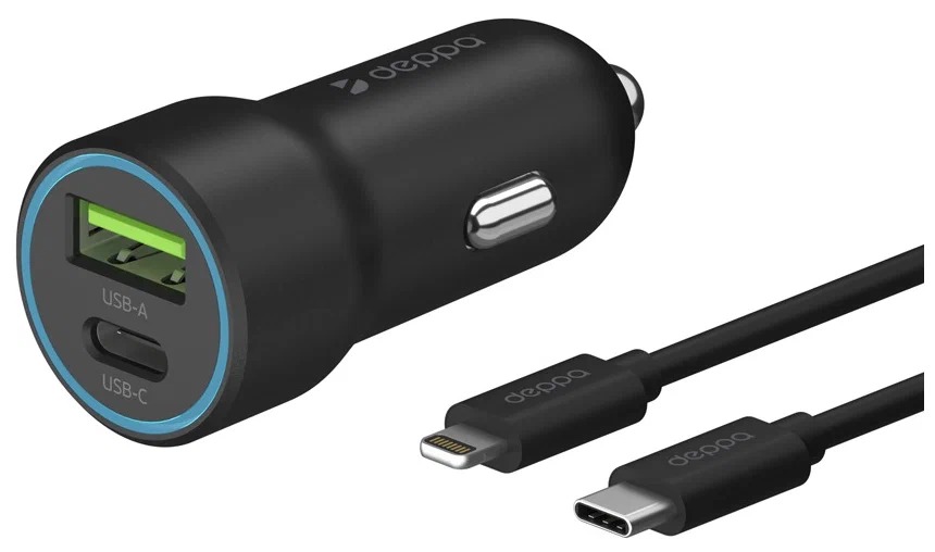 Автомобильное зарядное устройство Deppa USB-C+USB-A, 20 Вт, черный