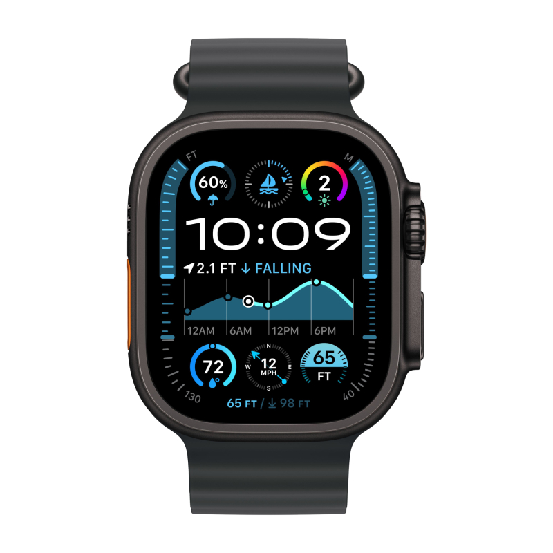 Apple Watch Ultra 2 GPS + Cellular, 49 мм, корпус из черного титана, ремешок Ocean черного цвета Apple Watch Ultra 2 GPS + Cellular, 49 мм, корпус из черного титана, ремешок Ocean черного цвета