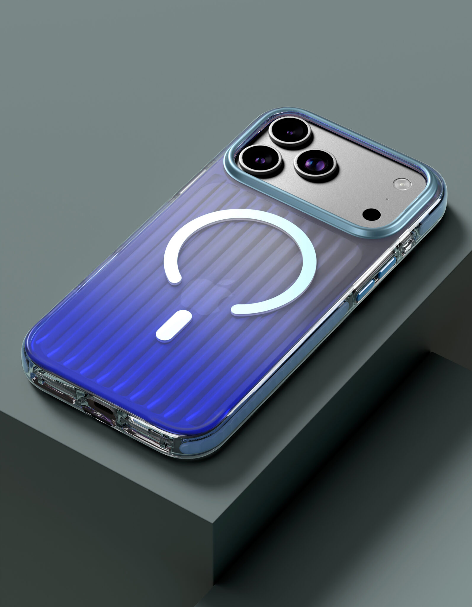 На фото изображено Чехол защитный VLP Pulse Case с MagSafe для iPhone 17 Pro Max, синий