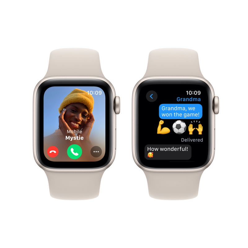 Apple Watch SE 2024, 40 мм, корпус из алюминия цвета «Сияющая звезда», спортивный ремешок, размер M/L