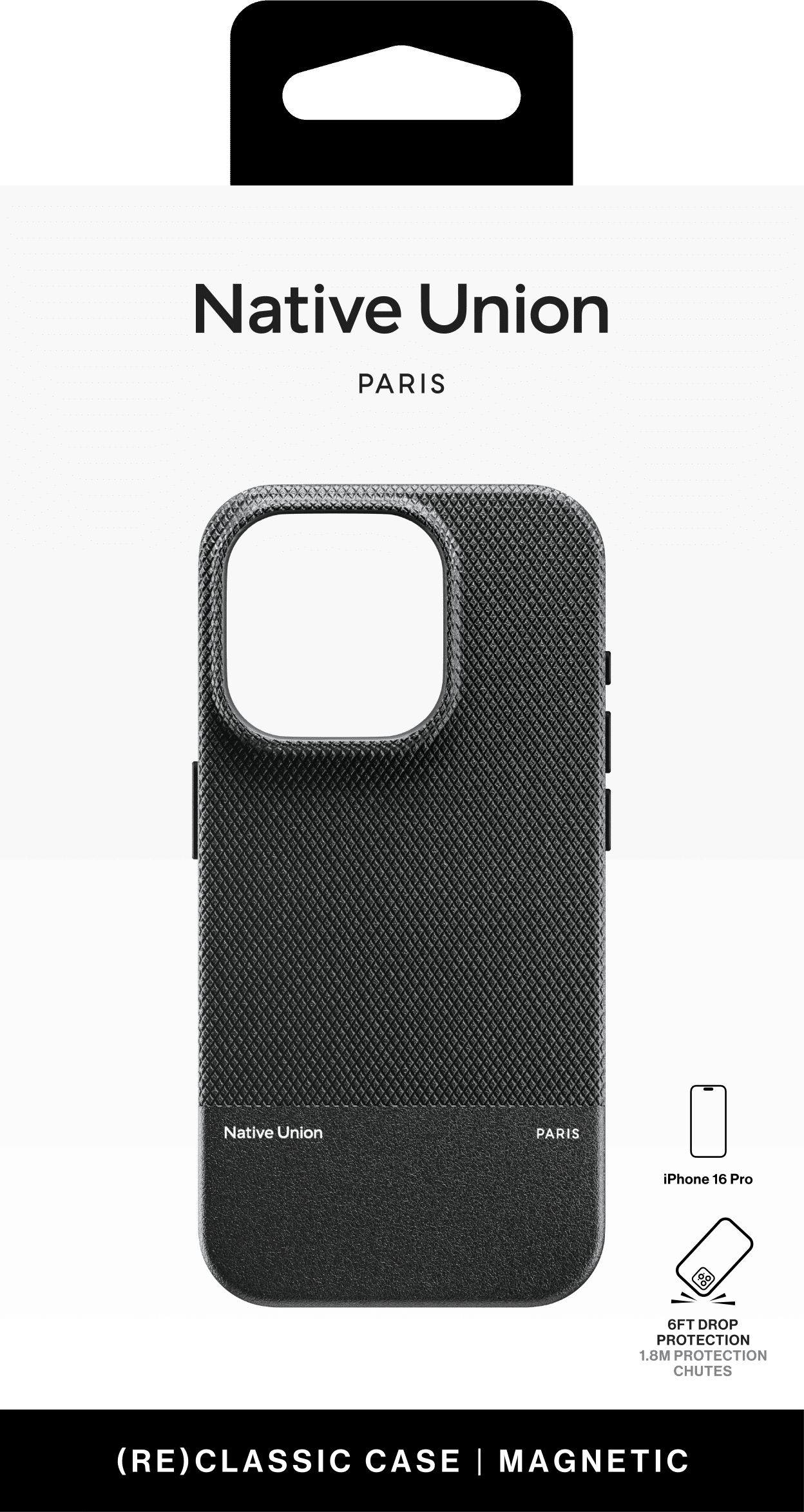 На фото изображено Чехол Native Union (RE)Classic Case MagSafe для iPhone 16 Pro, черный