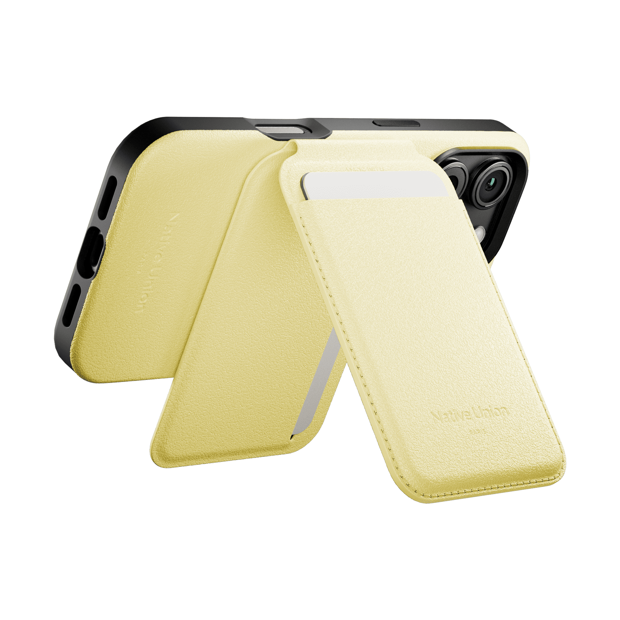 На фото изображено Чехол-бумажник Native Union Active Wallet Stand, лимон