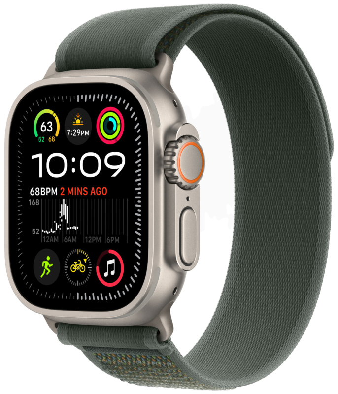 Apple Watch Ultra 2 GPS + Cellular, 49 мм, корпус из бежевого титана, ремешок Trail зелёного цвета, размер S/M