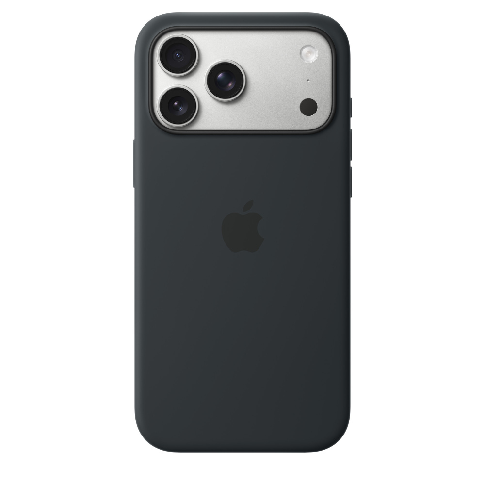 На фото изображено Чехол защитный Apple Silicone Case with MagSafe для iPhone 17 Pro Max, чёрный