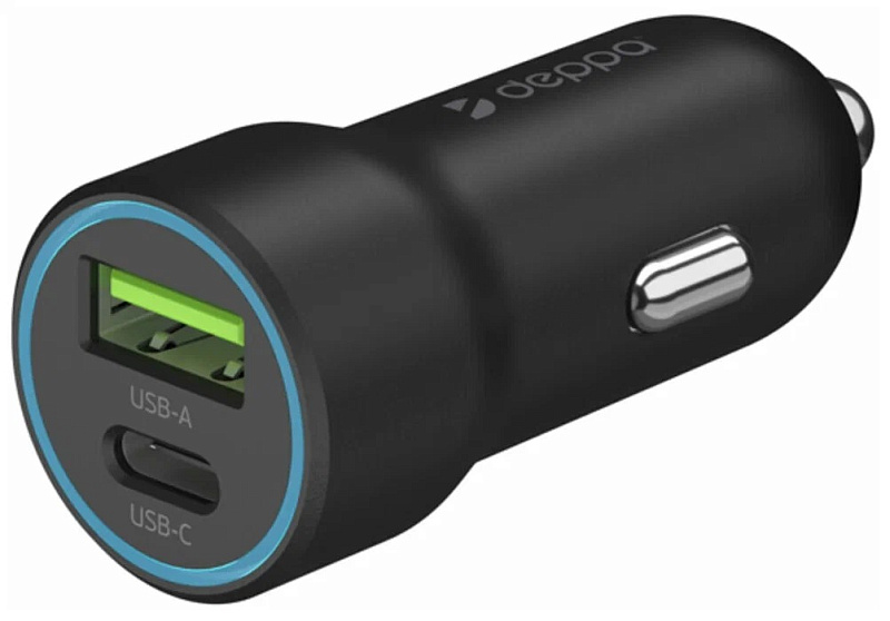Автомобильное зарядное устройство Deppa USB-C+USB A, черный Автомобильное зарядное устройство Deppa USB-C+USB A, черный