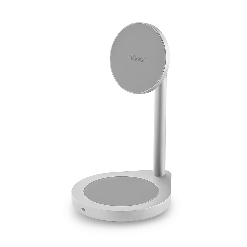 Беспроводное зарядное устройство uBear Stage, 2в1, MagSafe совместимое, серебристый
