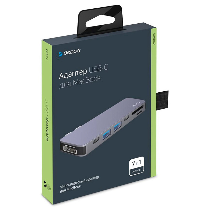 USB-C адаптер Deppa для MacBook 7-в-1, графит USB-C адаптер Deppa для MacBook 7-в-1, графит