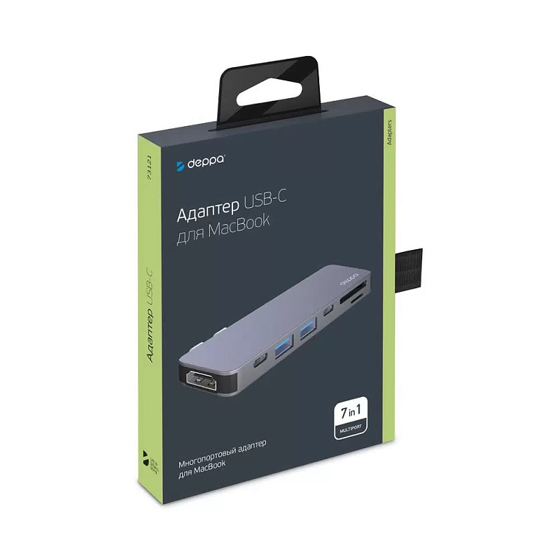 USB-C адаптер Deppa для MacBook 7-в-1, серебристый USB-C адаптер Deppa для MacBook 7-в-1, серебристый