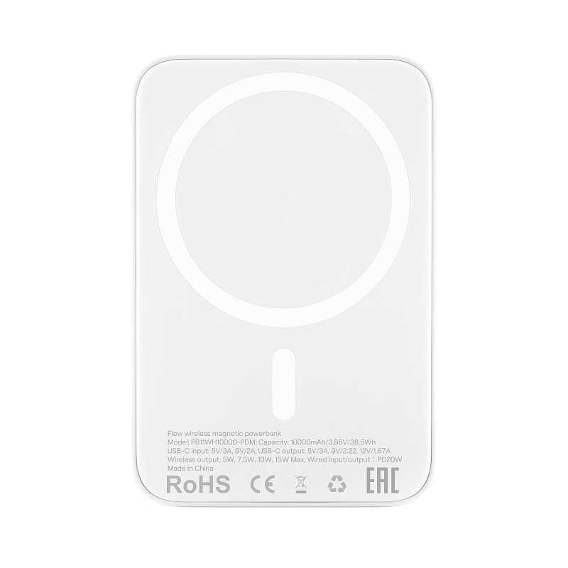 Внешний аккумулятор uBear Flow Magnetic Power bank 10000mAh, белый Внешний аккумулятор uBear Flow Magnetic Power bank 10000mAh, белый