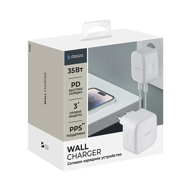 Сетевое зарядное устройство Deppa Wall Charger 2xUSB-C, белый Сетевое зарядное устройство Deppa Wall Charger 2xUSB-C, белый